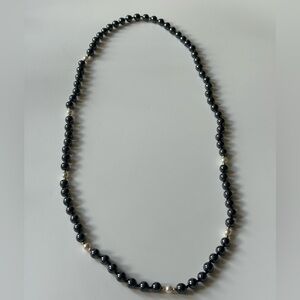VTG Hematite, Pearl & 14K Yellow Gold Bead Strand Necklace